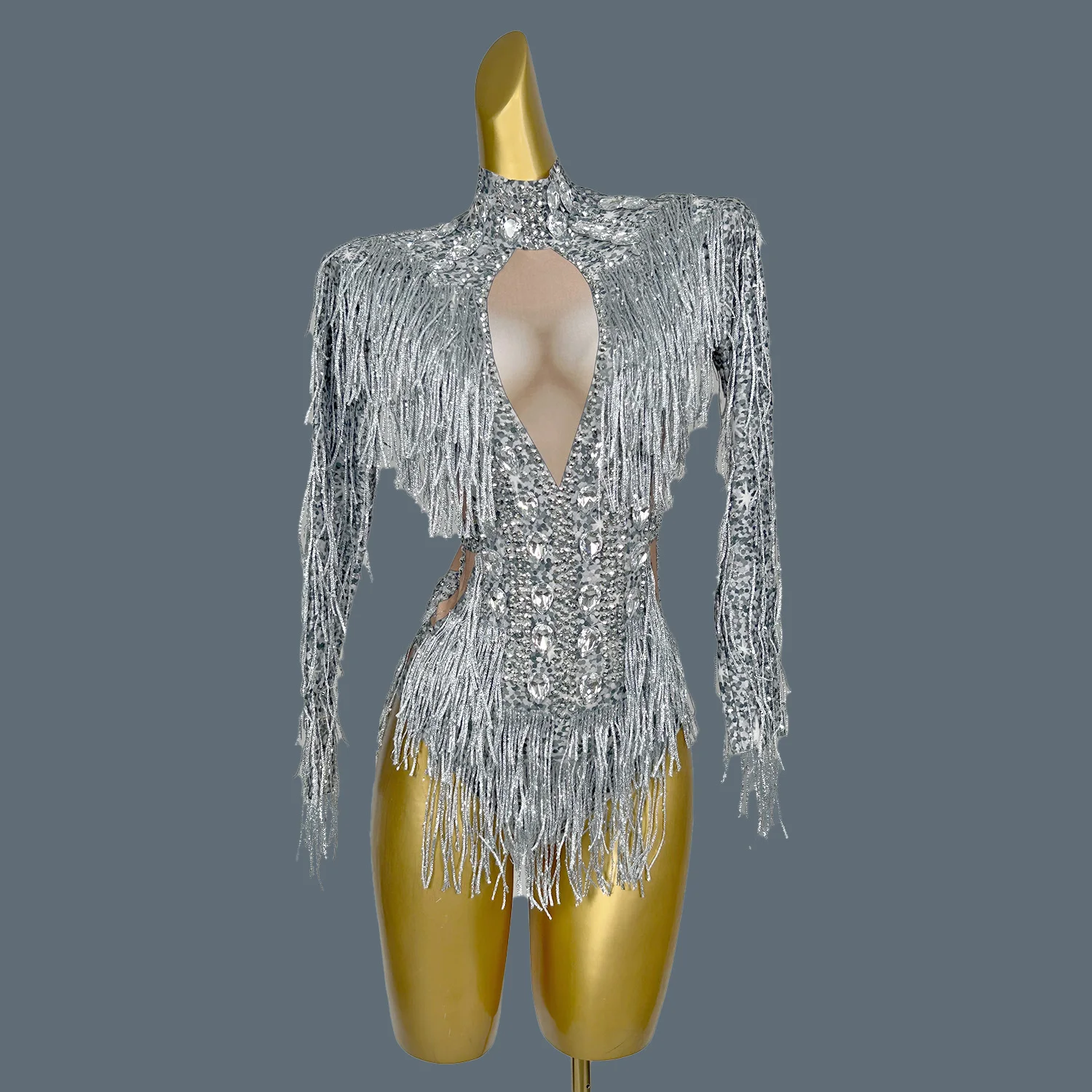 Women Nightclub Party Dance Costume Sparkly Crystal Fringe Bodysuit Stage Wear Sexy Tassel Leotard Performance Clothing Huixuzi