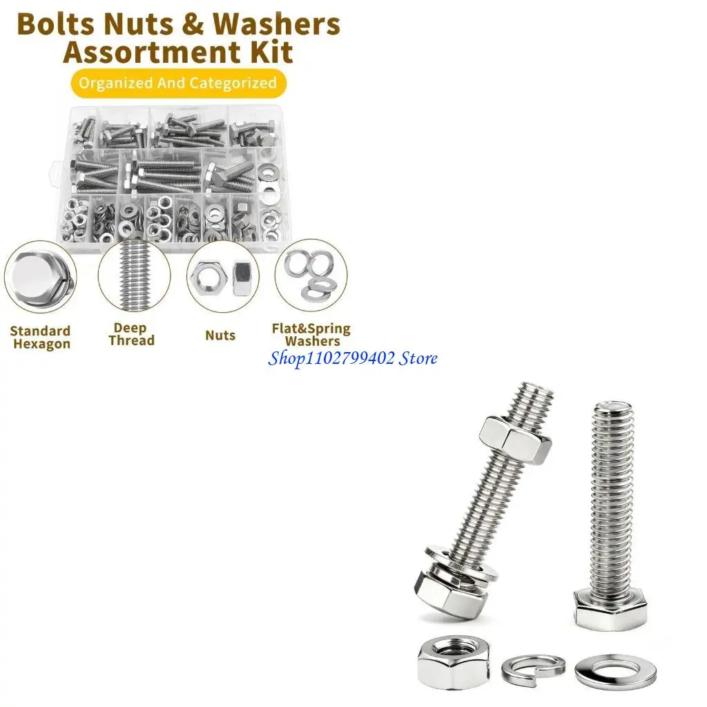 547F 246PCS Hex Bolts Nuts & Washers Set Providing Reliable Solution Upgrades for Organized Tool Set & Time Save Repairs