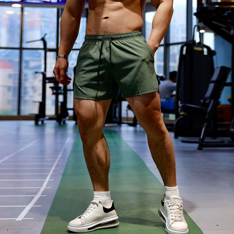 New Summer running shorts Men\'s sports jogging fitness shorts Gym training Quick-drying sports Zipper pocket male Cropped pants