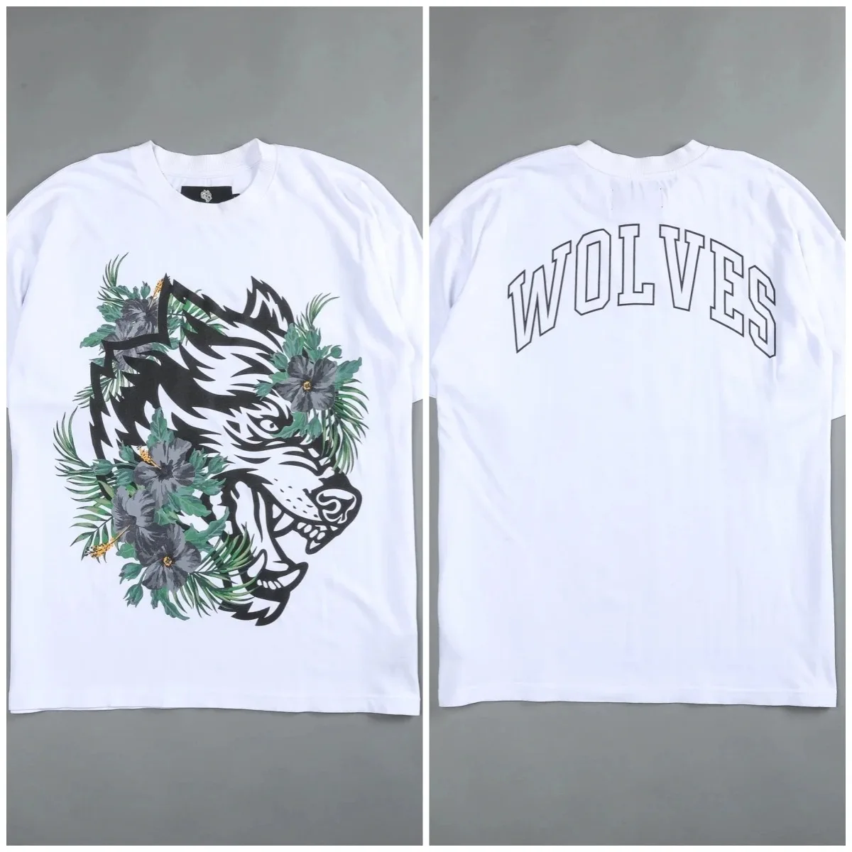 2024   WOLVES Tiger Print New T Shirt for Mens 240g 100% Cotton T-shirts Skateboard Short Sleeve Tee Tops Black Grey