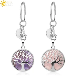 CSJA Luxury Natural Crystal Stone Original Keychain Tree of Life Keychain Lucky Key Ring Car Decor Christmas Women Men G498
