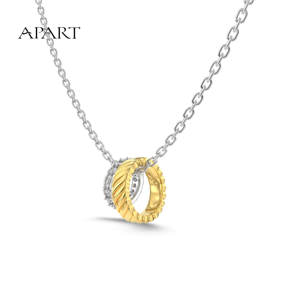 APART Exclusive Design Fine Jewelry S925 Silver Link ChainZirconia Double Circle Pendant Necklace Woman Not Allergic Nickl Free