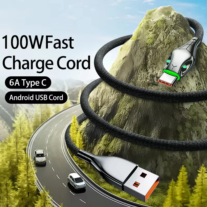 NNBILI 100W 6A Type-C Fast Charging Data Cable Black Mamba For Samsung Huawei Oneplus Xiaomi Phone Charger USBC Cord Nylon Braid