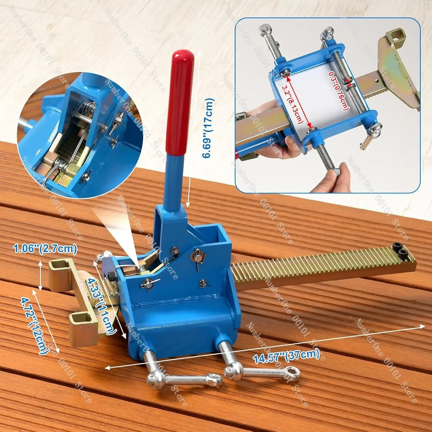 Deck straightening tools. Deck tools for straightening and locking bent plates to tighten gaps