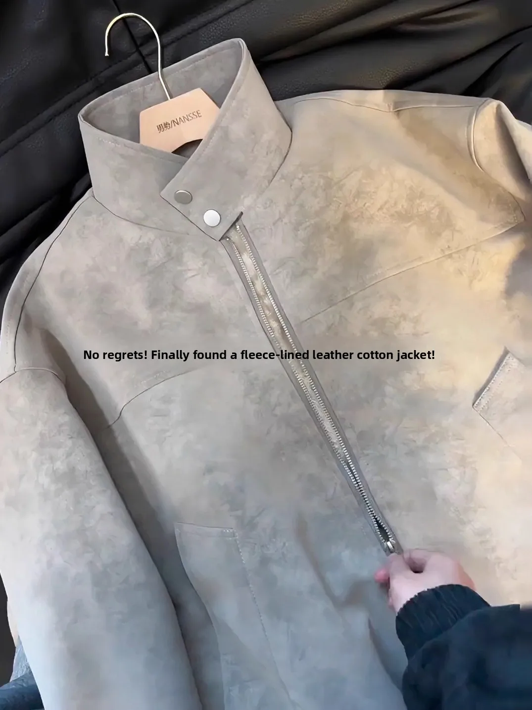American Sle Cotton Fill Dyed Leather Jaet ort Boxy Motorcycle Sle Winter Warm Men's Jaet Casual Cleanfit Long Sve