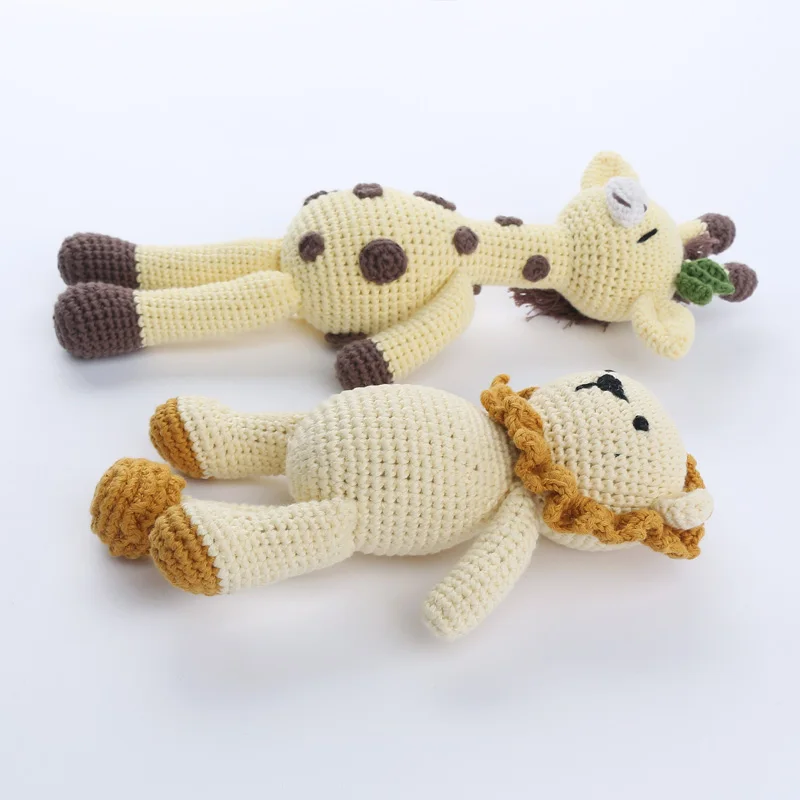 Crochet Baby Cute Stuffed Animal Handmade Giraffe Lion Soothing Toy Newborn Sleep Aid Gift Photography Props