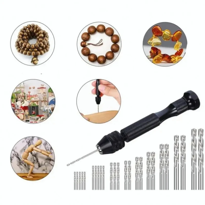 

Mini Micro Aluminum Hand Drill With Keyless Chuck HSS Steel Twist Drill Bit Woodworking Drilling Rotary Tools Hand Drill Manual