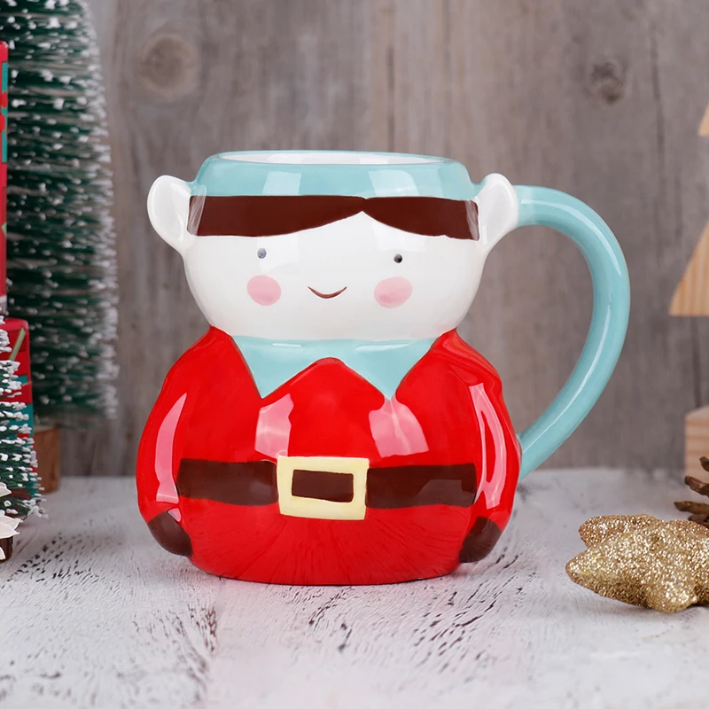 Weihnachtsbecher aus 3D-Elf-Keramik, 470 ml, festliche Kaffee- und Teetasse, Weihnachtsgeschenk für Zuhause, Büro, Urlaubsdekoration