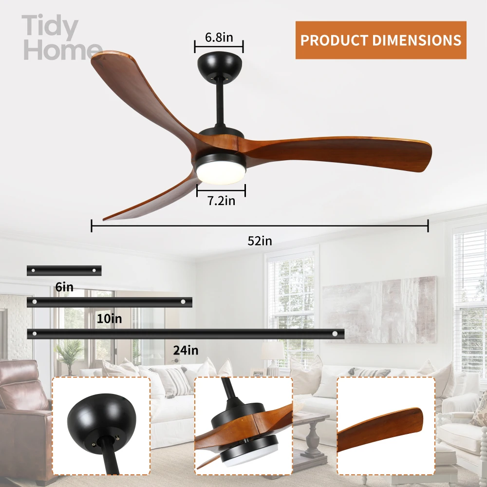 52 "3 solid wood leaf ceiling fan with lights,Multi-functional remote control AND QUIET Ceiling Fan,fit FOR LIVING ROOM/BEDROOM
