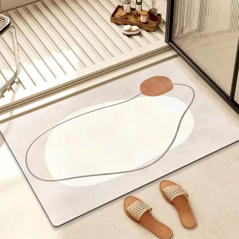 VIKAMA Morandi Abstract Geometric Doormat—For Bathrooms, Entryways, and Bedrooms—Absorbent, Non-Slip Home Accessories