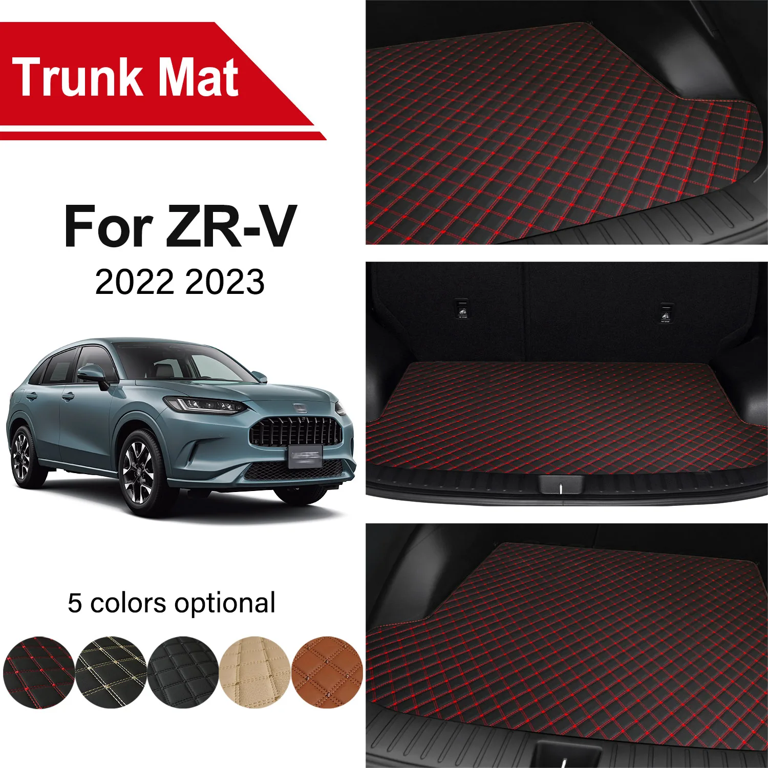 

Car Trunk Mat For Honda ZR-V ZR V 2022 2023 Embroidered Waterproof Leather Mat Luggage Compartment Mat Car Interior Accessories