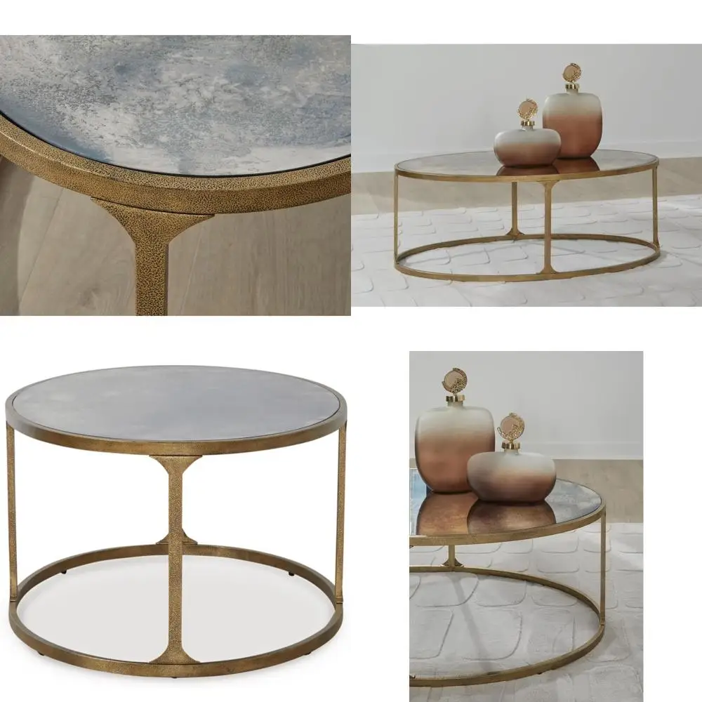 

Transitional Metal Coffee Table with Tempered Glass, Metallic Finish