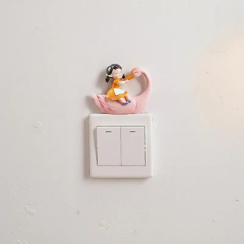 Non-Marking Light Switch Decoration Cute Panda Girl Resin Figurine Self-Adhesive Lovely Wall Decor for Kindergarten Classroom