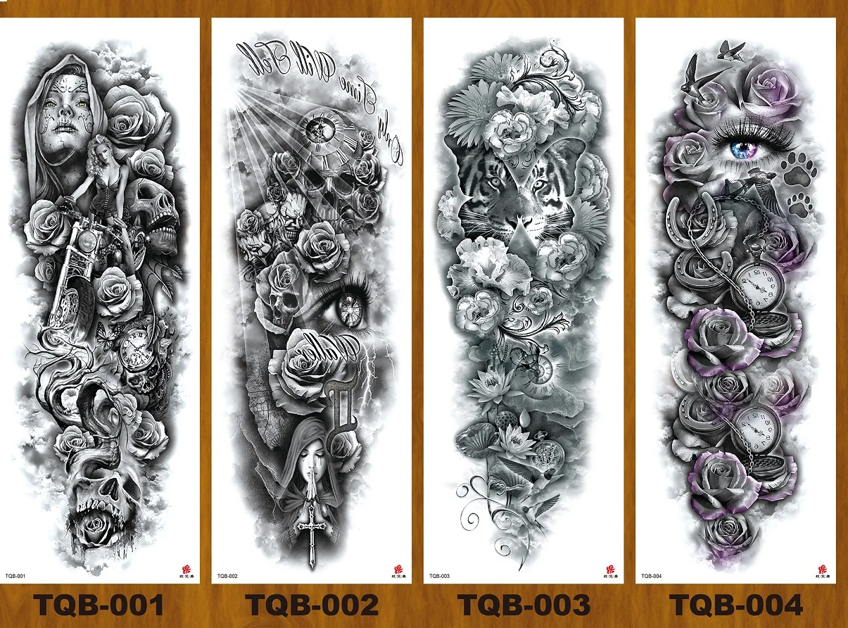 45PCS Large Arm Tattoo Lion  flower 3D Watterproof Temporary Tatoo Stucjer Wild Wolf Tiger