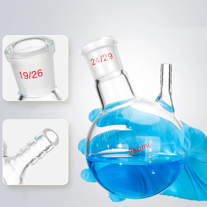 

High temperature resistant single tube glass spherical round bottom reaction flask with branch tube standard mouth 10ml-2000ml