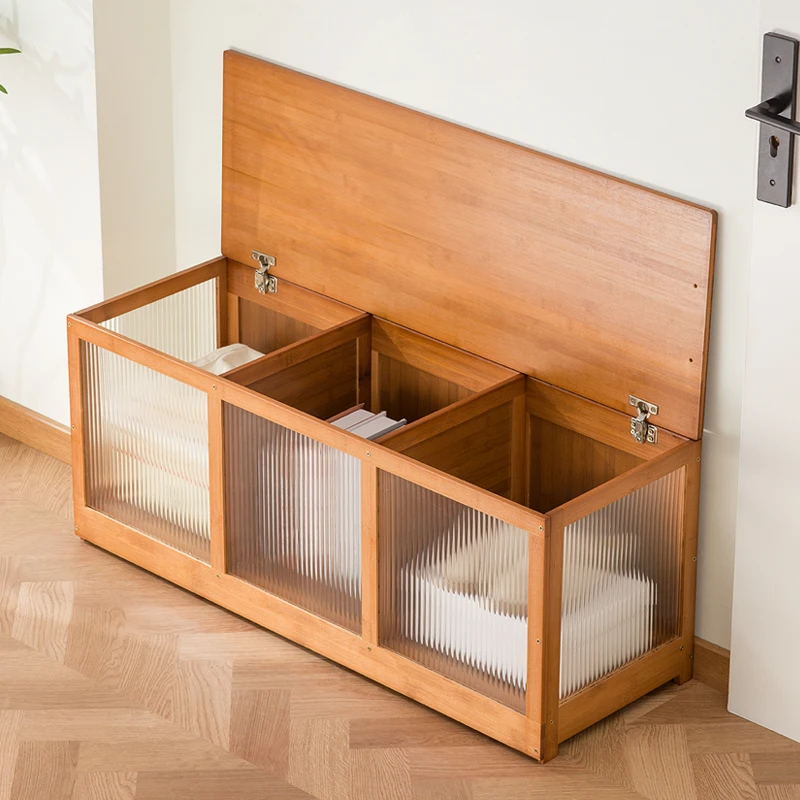 Bamboo Window Storage Cabinet  Sealed Insect-Proof Organizer  Long Rectangle Cube Storage for Shoes  Entryway or Bedroom