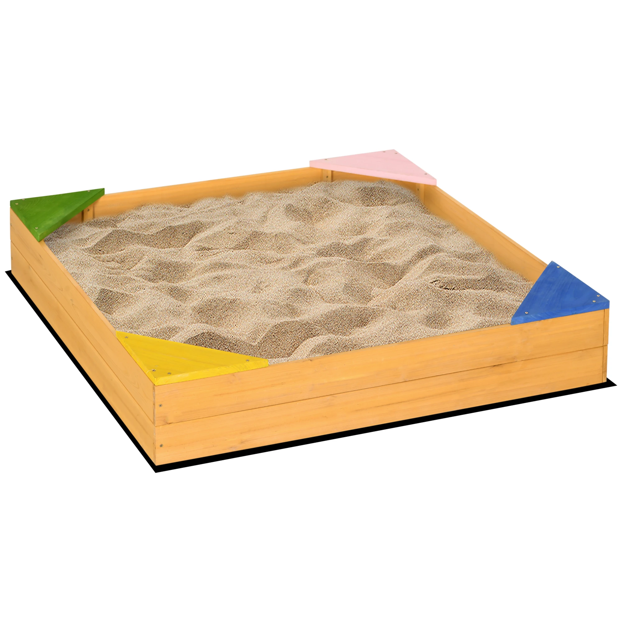 Outsunny children's sandbox wooden square sandbox for 3-8 years old children with non-woven fabric and 4 seats for garden Patio terrace 109x109x19,8 cm Natural