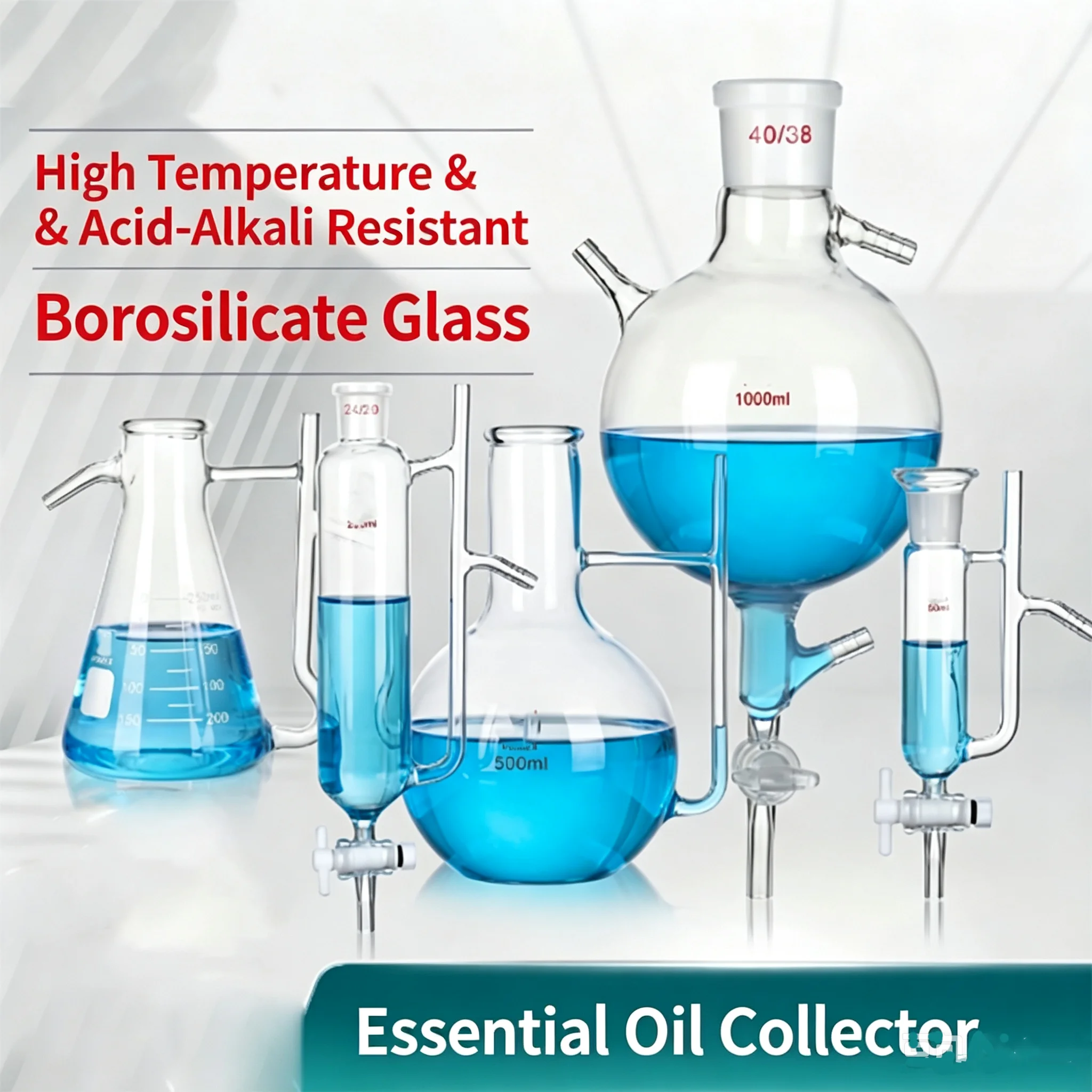 Glass collection essential oil extractor pure dew separation funnel oil water separator separation tube bottle 125000ml