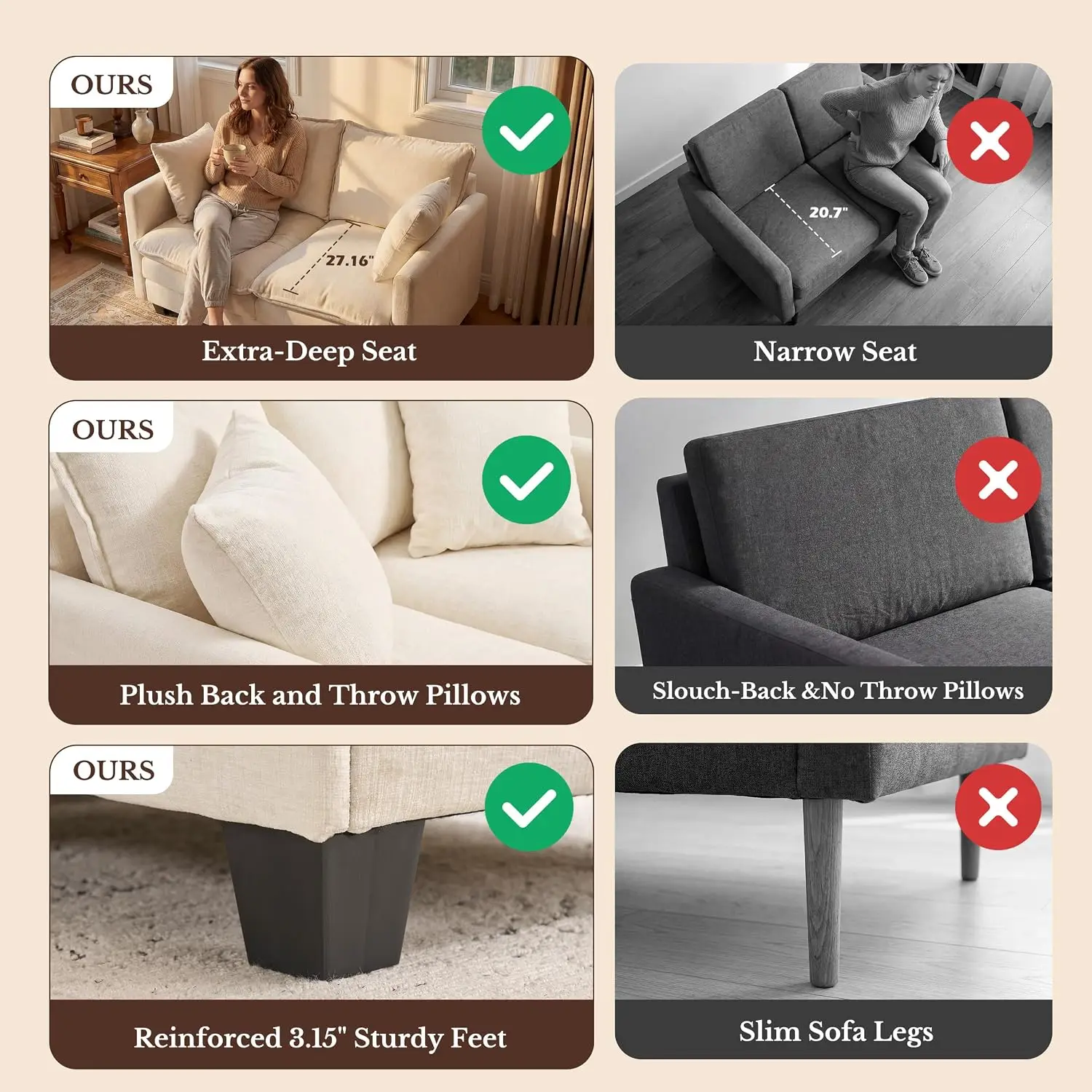 Loveseat Sofa, Cloud Love Seat Couch 3 Layer Cushion for Small Spaces