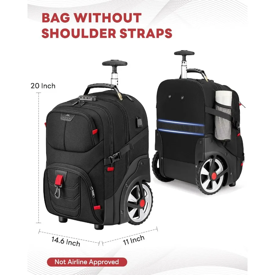 حقيبة ظهر MATEIN بعجلات مقاس 17 بوصة كبيرة جدًا للكمبيوتر المحمول مع قفل مضاد للسرقة ومنفذ شحن USB #2