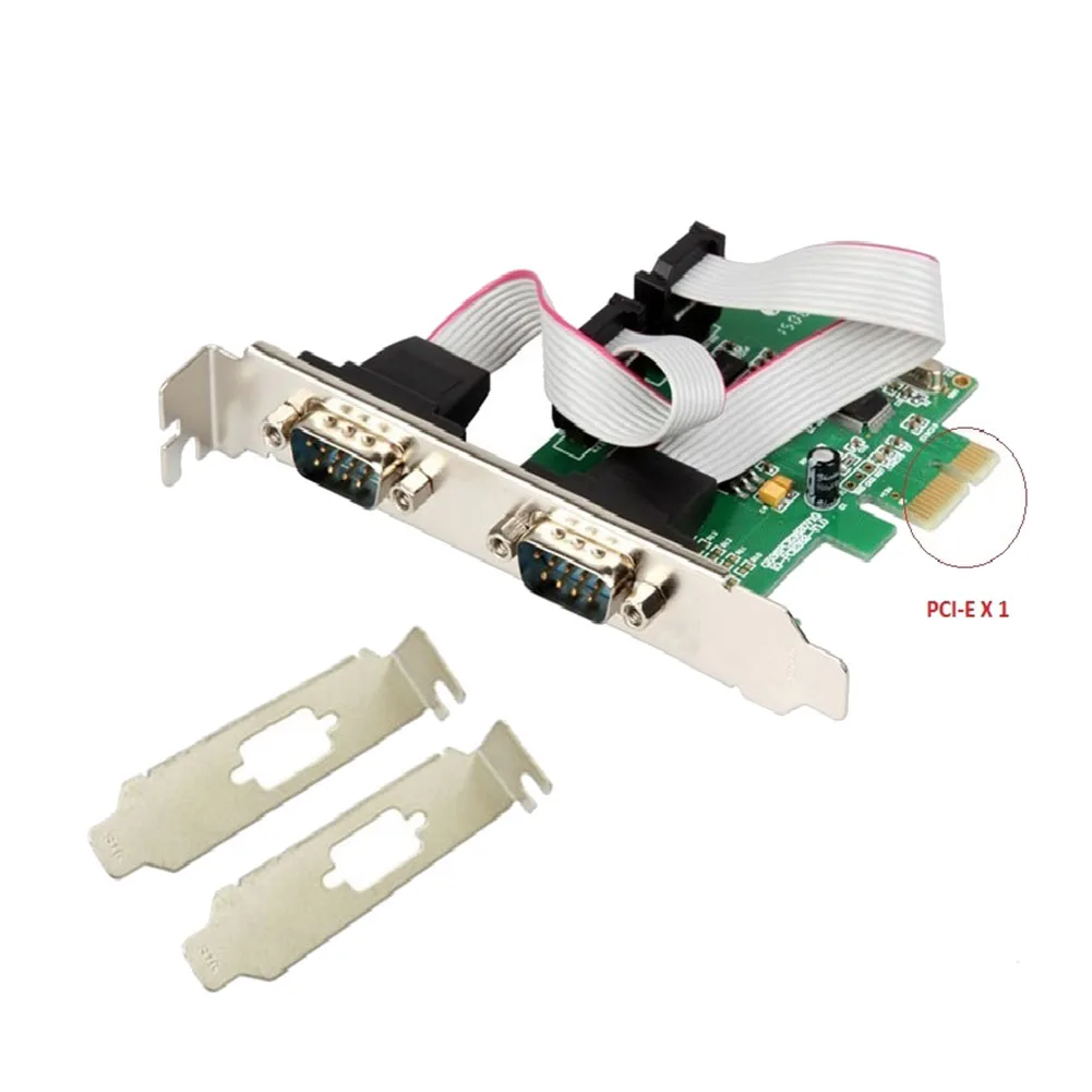 Tarjeta controladora PCI Express 2 puertos serie RS232 Com Db9 Chip PCI-E 1,0 x 1 WCH382 con soporte de perfil bajo