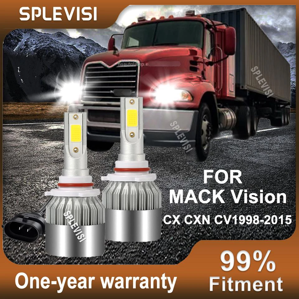 2x LED Headlight Bulbs High Beam Bulbs Luces White For MACK Vision CX CXN CV Truck 1998-2015 1999 2001 2002 2003 2004 2005 2006