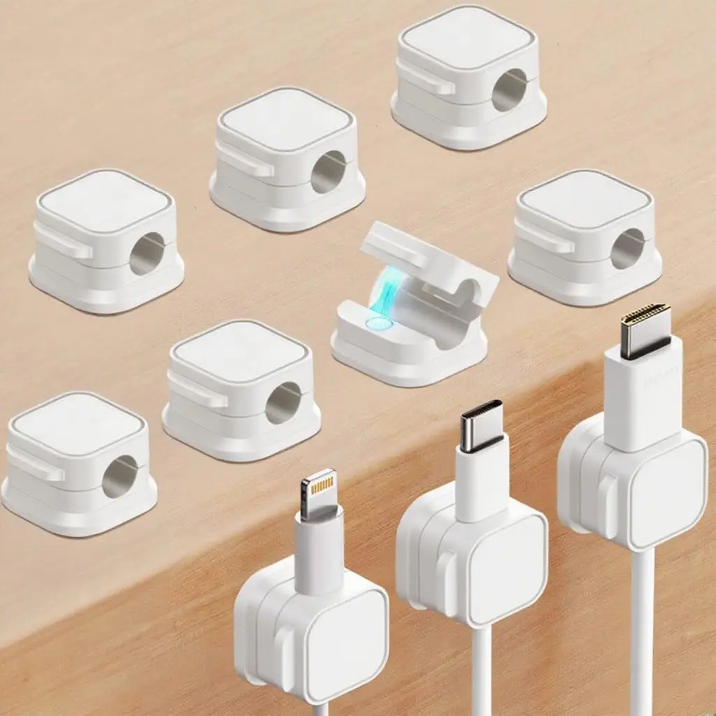 2-10 clip magnetiche per cavi: organizer adesivo per cavi per caricabatterie per telefono/USB (auto, scrivania, parete, comodino) Nero/Bianco