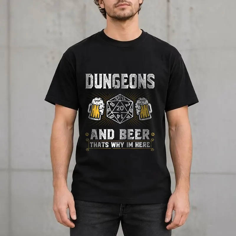Dungeons Beer Roleplaying Funny Short sleeve Unisex Tee, TTRPG Dungeons and Dragons Gamer Gift 100% Cotton Print Clothing S-6XL