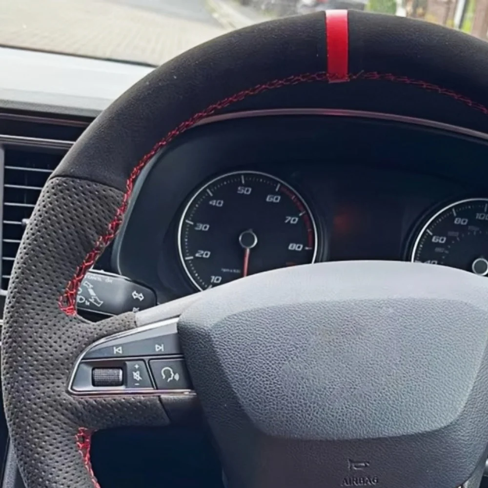 Custom Anti-Slip Suede Leather Car Steering Wheel Cover For Seat Leon Cupra R Leon ST Cupra Leon ST Cupra Ateca Cupra Ateca FR