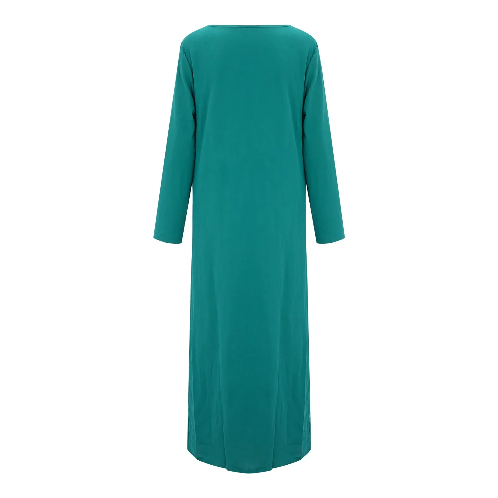 Vintage Jednokolorowe Bawełniane Sukienki Lniane dla Kobiet Luźne Guziki Kieszenie z Długim Rękawem Sukienka Boho Robe O Neck Femme Vestidos