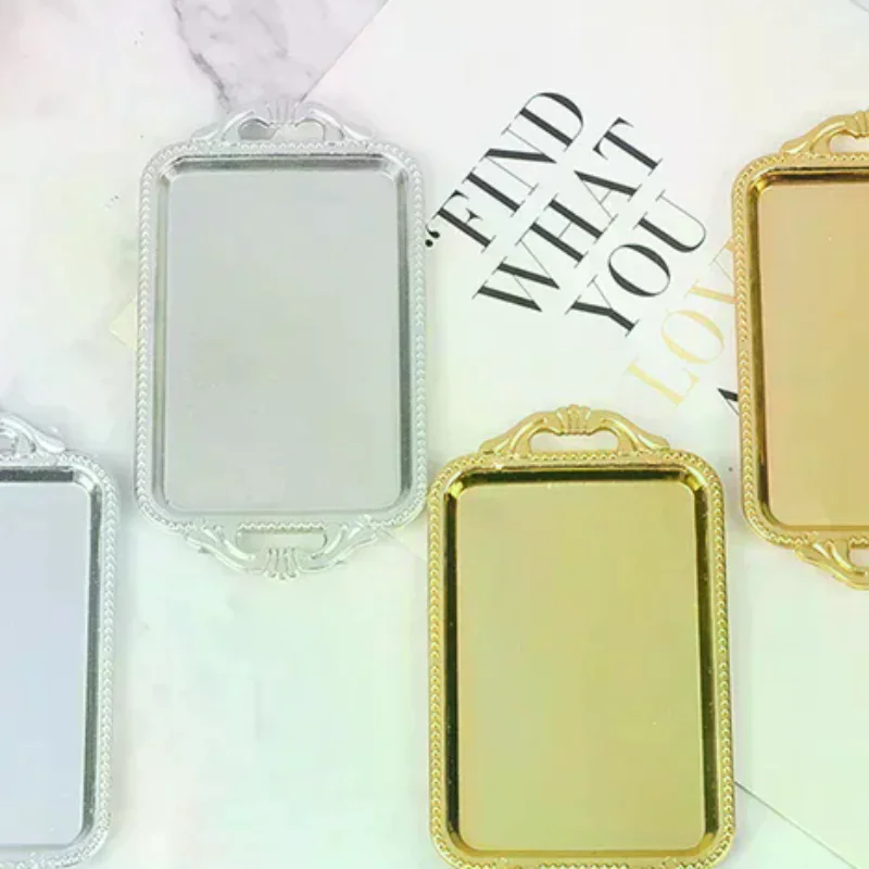 2pcs Dollhouse Miniature Accessories Mini Plastic tea Tray Simulation Dinner Plate Model Toys for Doll House Decoration