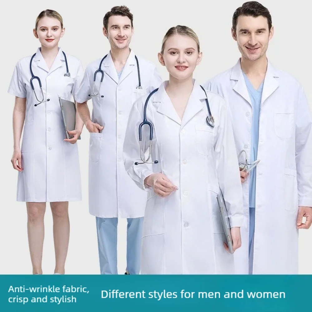 Bata de laboratorio blanca de manga corta y larga Unisex, ropa de trabajo médica gruesa para dentistas, uniforme protector duradero de laboratorio