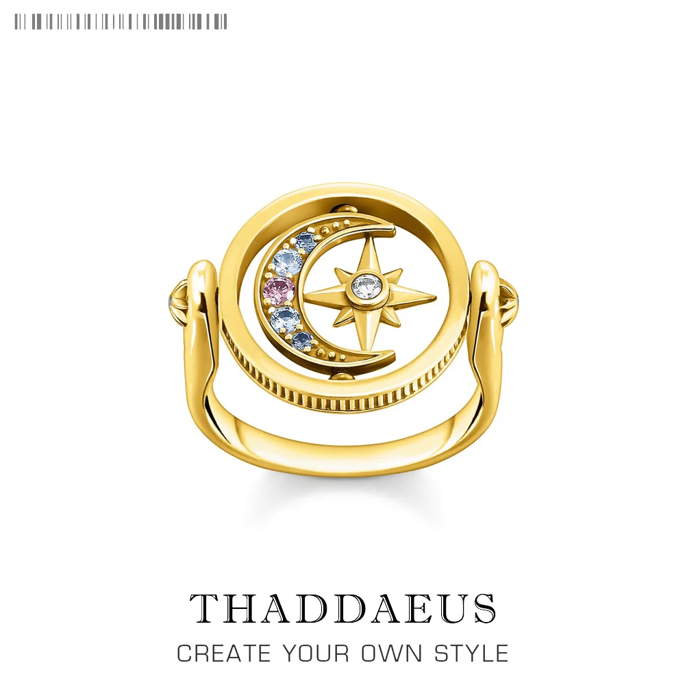 

Gold Plated Ring Royalty Star & Moon Europe Bohemia Fine Jewelry For Women Brand New Real 925 Sterling Silver Gift