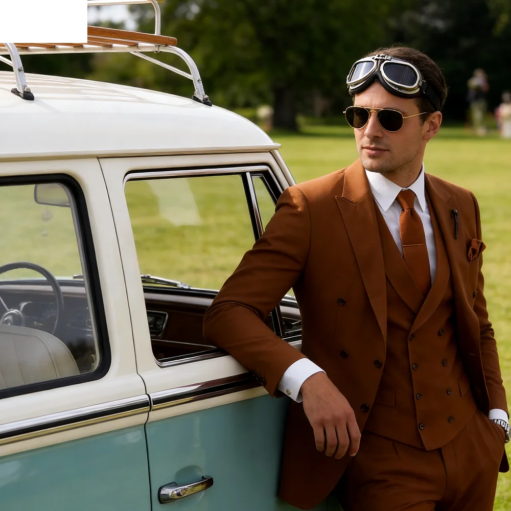 

Men's Wedding Terno Slim Fit 3-Piece Smoking Solid Casual Blazer with Double-Breasted Vest And Pants - Formal Men's Suit