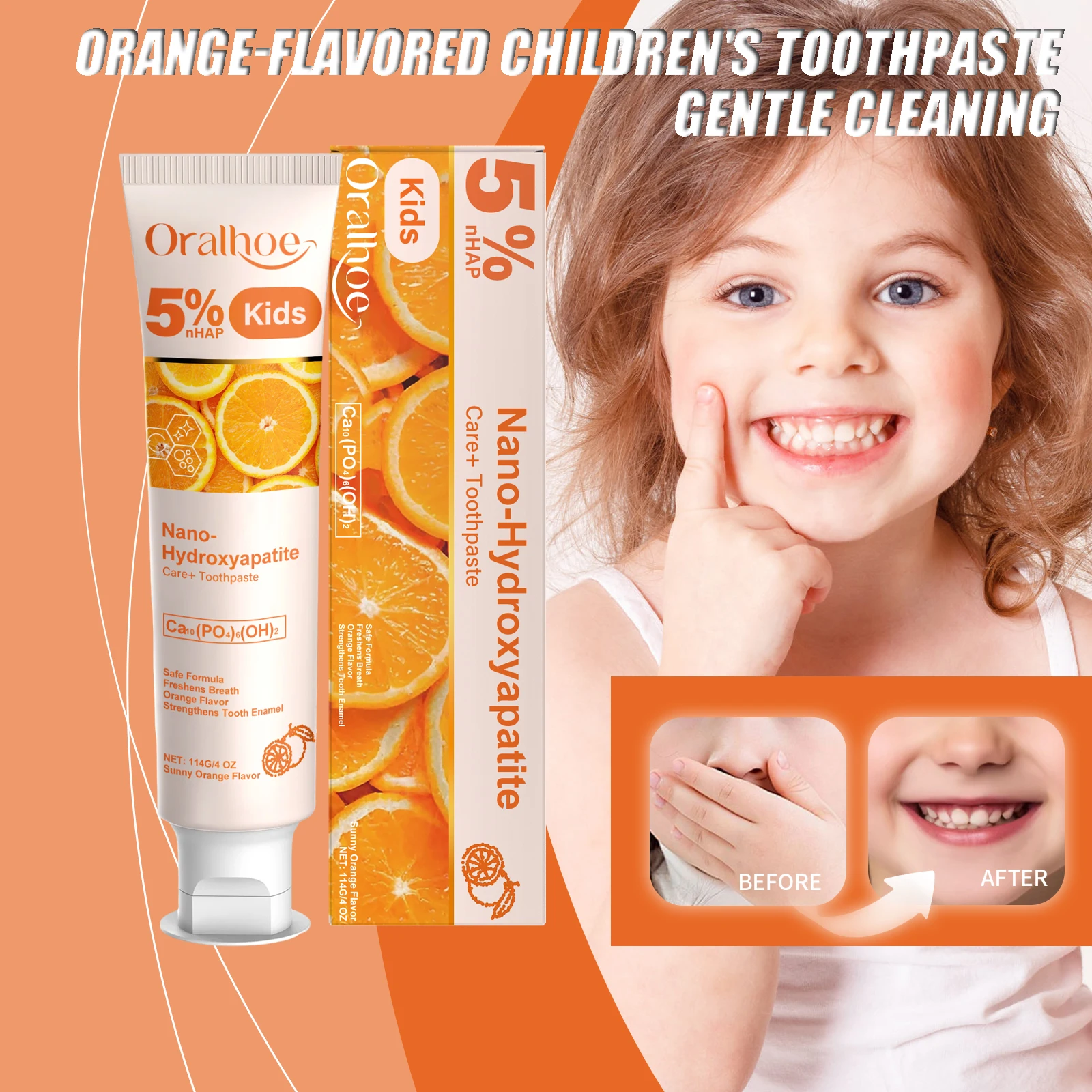 Orange-Flavored Children's Toothpaste Gentle Cleaning Remove Tooth Stains Protect Tooth Enamel Long-Lasting Fresh Toothpaste