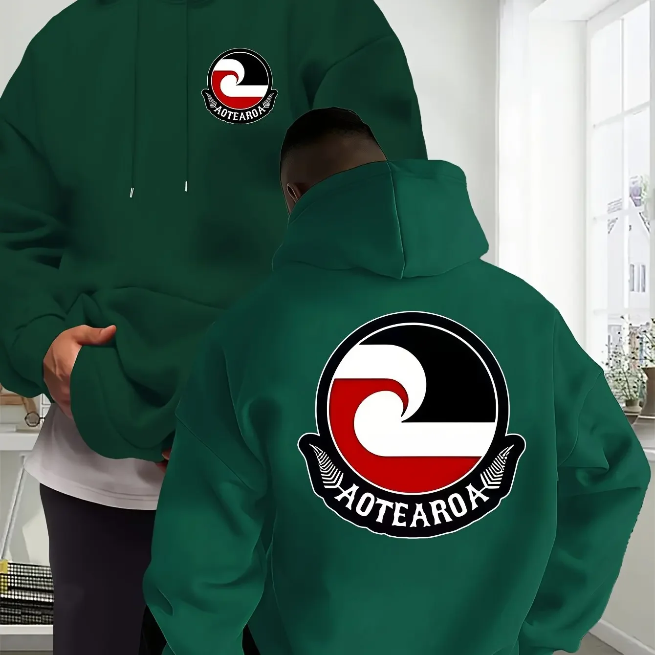 Front Back Print Aotearoa Maori Circle Emblem Graphic Hoodie For Patriotic New Zealand Local Daily Wear Unisex
