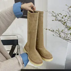 Women Boots 2021 Autumn Winter New Woman Shoes Platform Stretch Long Boot Woman Round Toe Vintage Knee High Boots Botas De Mujer