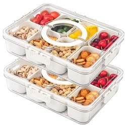 4/8 Grids Food Divided Serving Tray with Lids Portable Fruits Nuts Candy Spice Refrigerator Storage Box Snack Food Container