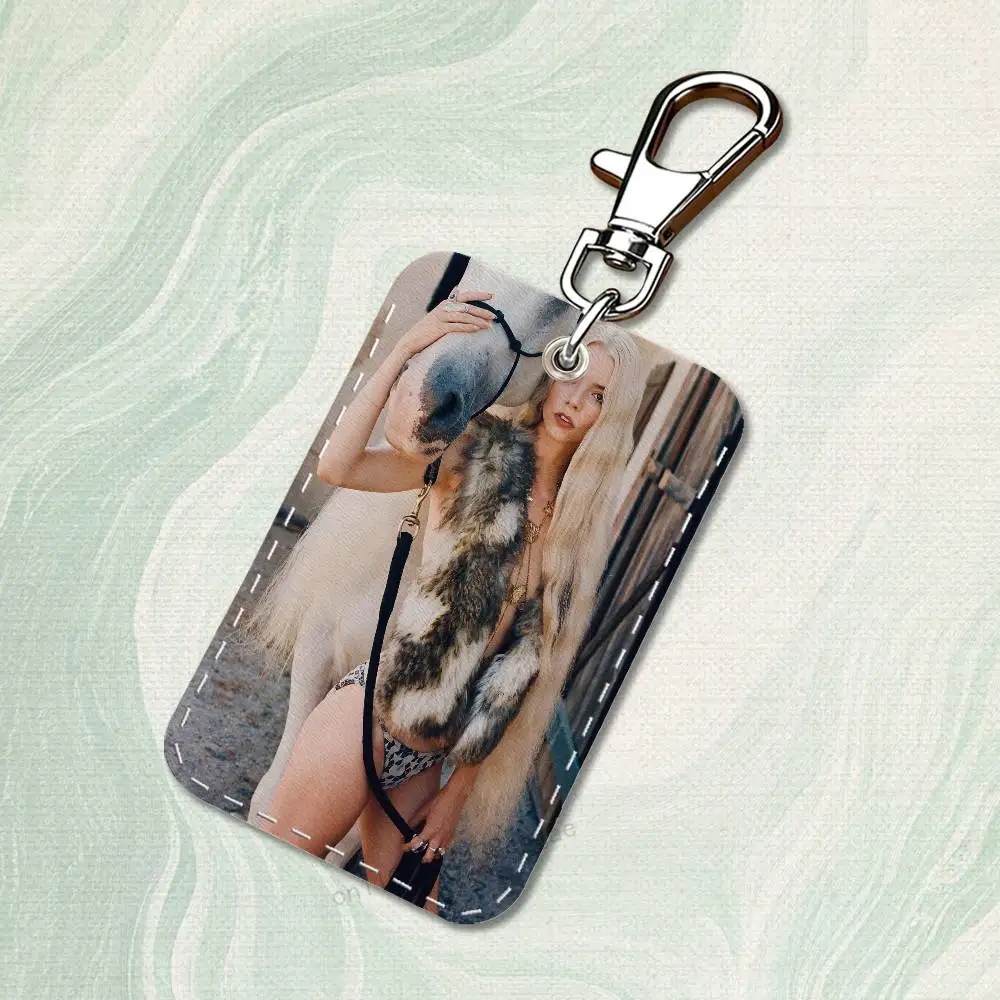 Anya Taylor J-Joys Custom Access Card Case Leather Card Holder Keychain Key Ring Transportation Card Case Gifts