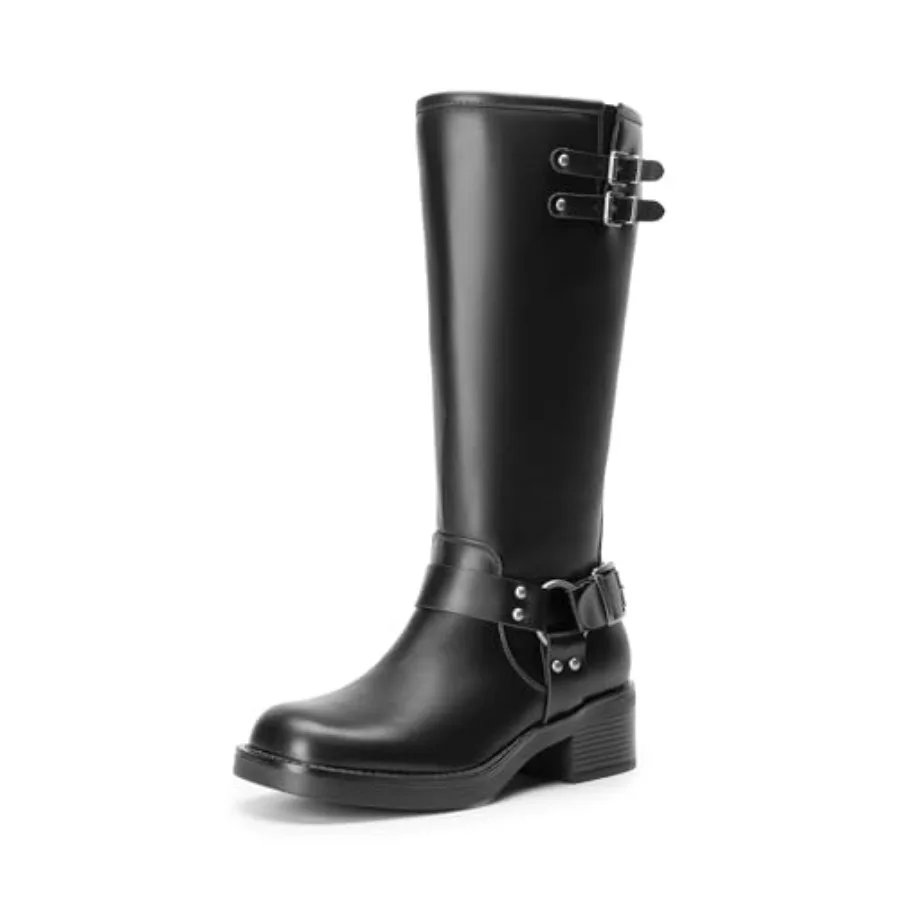 

Women's Knee High Boots Combat Boots Goth Boot Lace Up Adjustable Buckles Chunky Low Heel Fall Booties with Side Zipper to Put