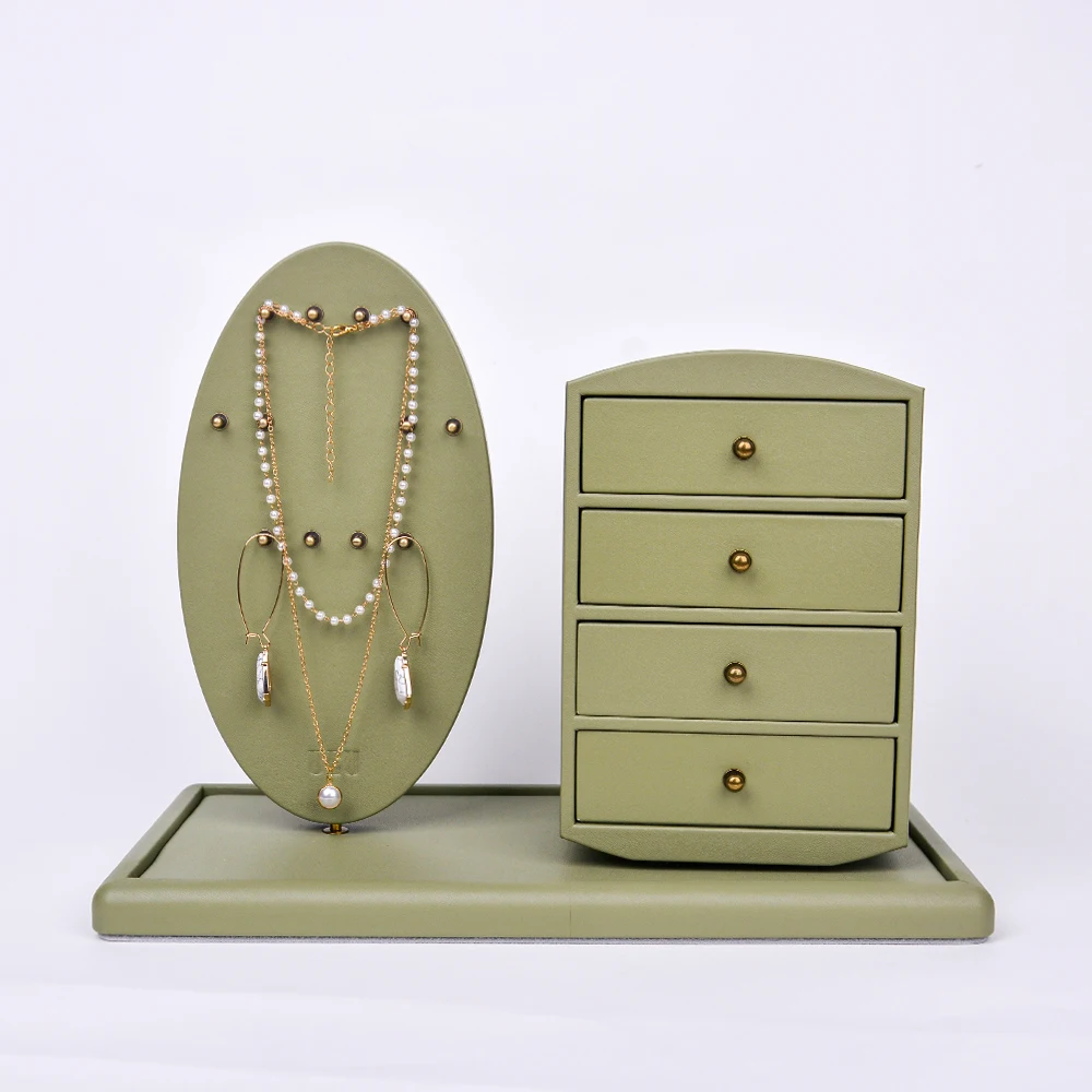 Wholesale Luxury Wood Square Jewelry Storage Box with Makeup Mirror Custom Logo PU Leather & Velvet