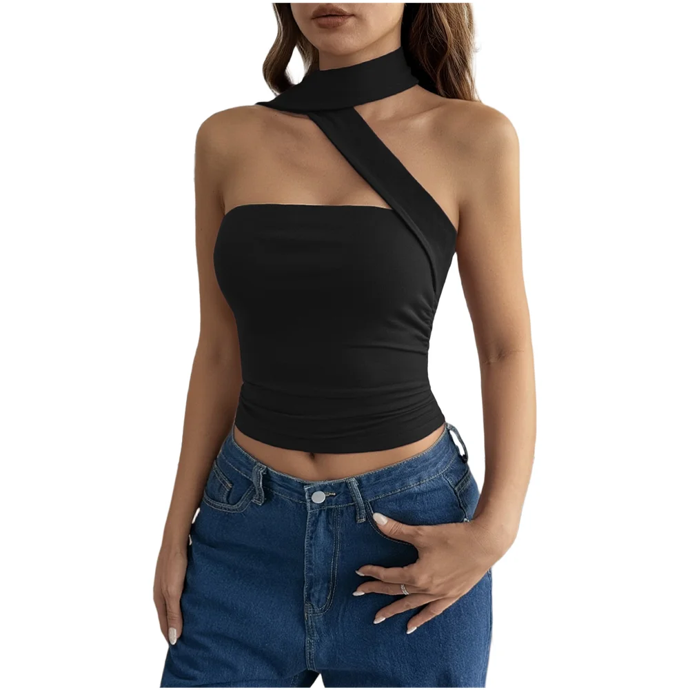 Women Summer Tube Top Tube Top Summer Fashion Top Red-Brown Y2K Tube Top Solid Color Pattern Ultra Short Length