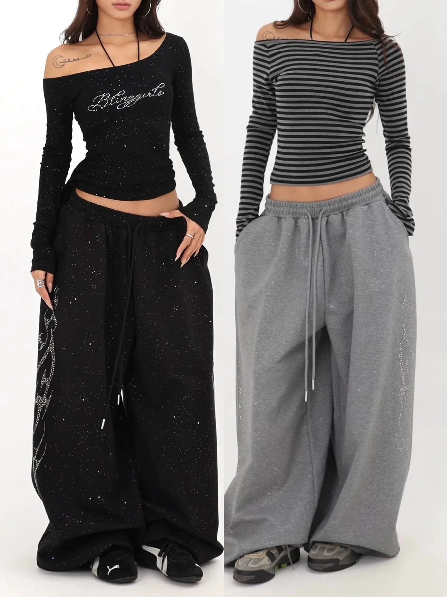 

Оригинальные блестящие танцевальные широкие спортивные брюки для женщин, свободные спортивные штаны в американском стиле для джазовых танцев, весенне-осенние повседневные брюки