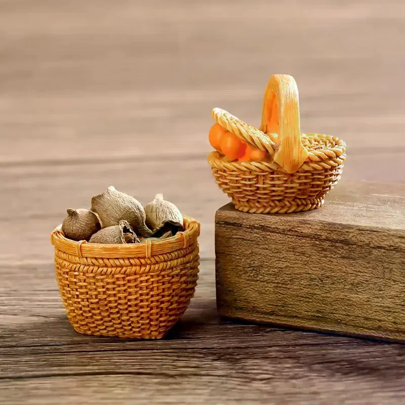 Mini Rattan Basket Dollhouse Storage Box DIY Decorative Accessories Portable Basket Organizer For Children Dollhouse Furniture