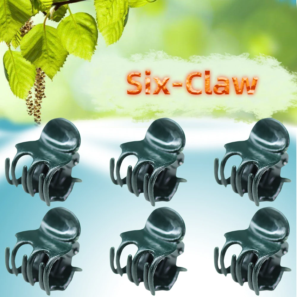 Strong Cute Dark Green Plant Clip 6-Claw Orchid Flowers Support Clamp Climbing Vine Stem Clasp Tied Bundle Branch Gardening Tool