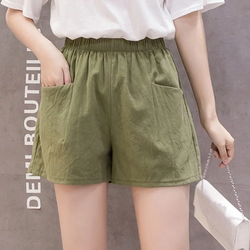 Neue Sommer-Shorts für Damen, Einfarbig, Lässig, Weit Geschnitten, aus Baumwolle und Leinen, Koreanischer Stil, Vielseitig Kombinierbar, mit Großen Taschen – Detail 14