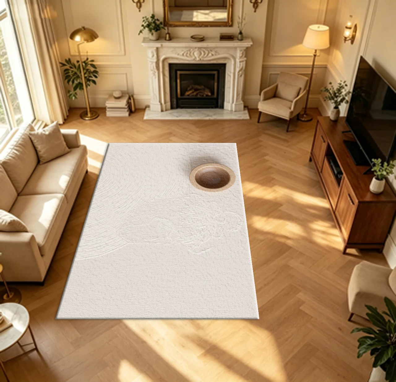 Minimalist Off‑White Embossed Texture Carpet Flooring Subtle Abstract Line Art Neutral Tone Household Indoor Decor Rug
