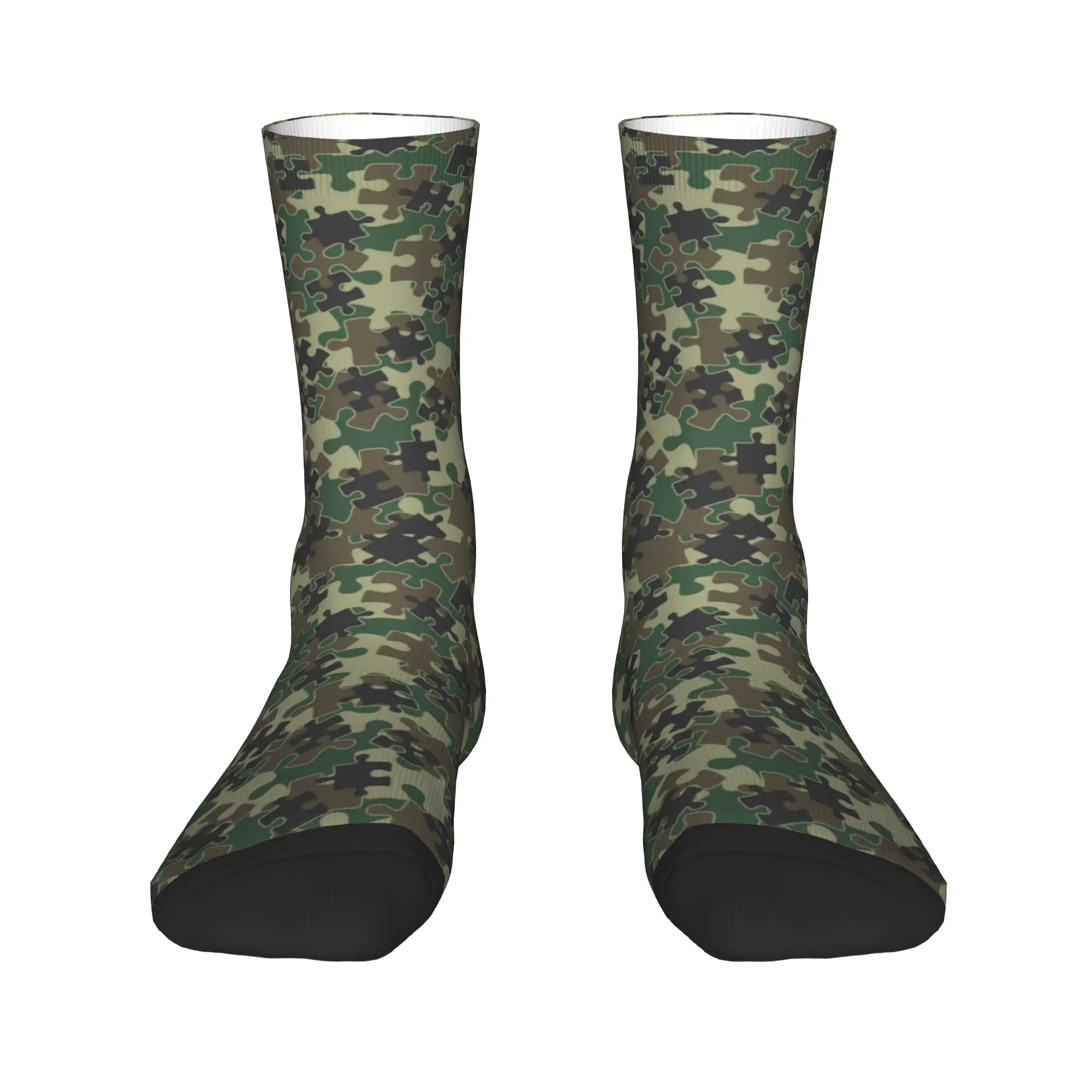 

Jigsaw Puzzle Pieces Camo Woodland Green Dress Socks Men Women Warm Fashion Camoflage Crew Socks
