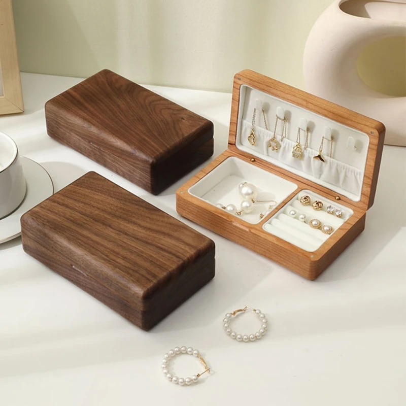 Walnut Jewelry Box Wedding Ring Box Earring Rings Storage Box Jewelry Box Jewelry Gift Packaging Box