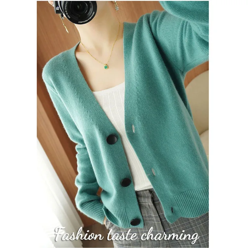 

Sweater Cardigan Jacket Women's Spring And Autumn V-neck Loose Knit Sweater Cashmere Sweater Woolen Coat Elegant Knitted Jacket